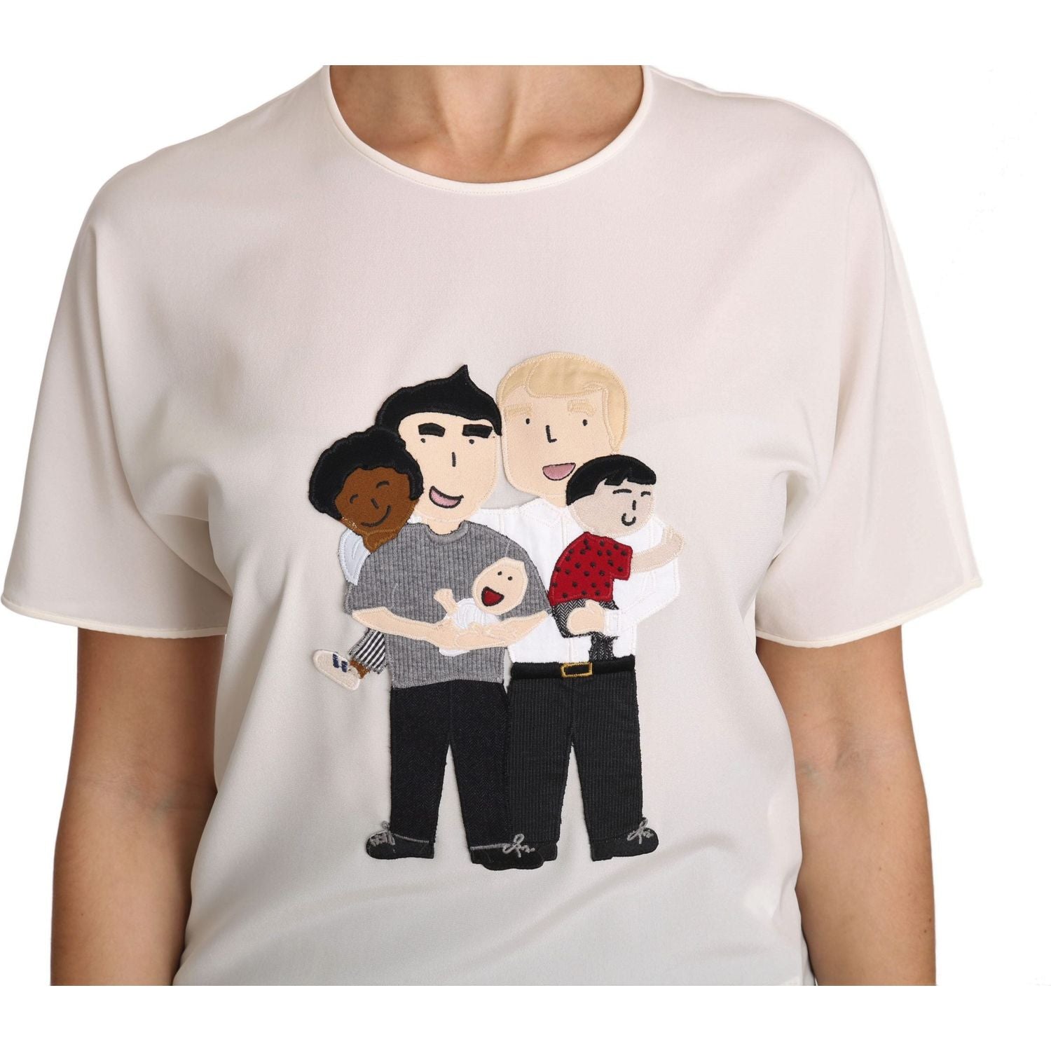 بلوزة دولتشي آند غابانا الأنيقة المصنوعة من الحرير ذات الياقة المستديرة والمزينة بالتطريز