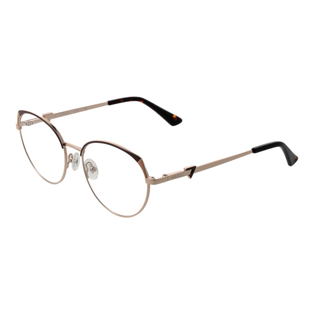 Guess Gold Women Glasses Frame, metal round style, full-rim design with demo lenses, 51-17-140 size.