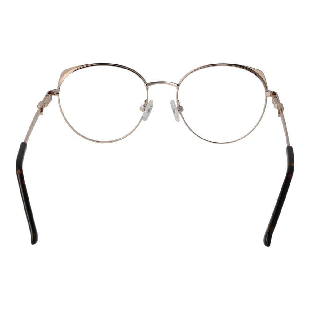 Guess Gold Women Glasses Frame in metal with full-rim round style, demo lenses, and spring hinge. Includes branded case.