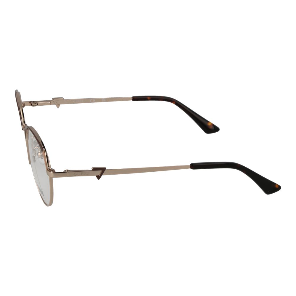 Side view of Guess Gold Women Glasses Frame with full-rim metal frame in gold color, demo lenses, and spring hinge temples.