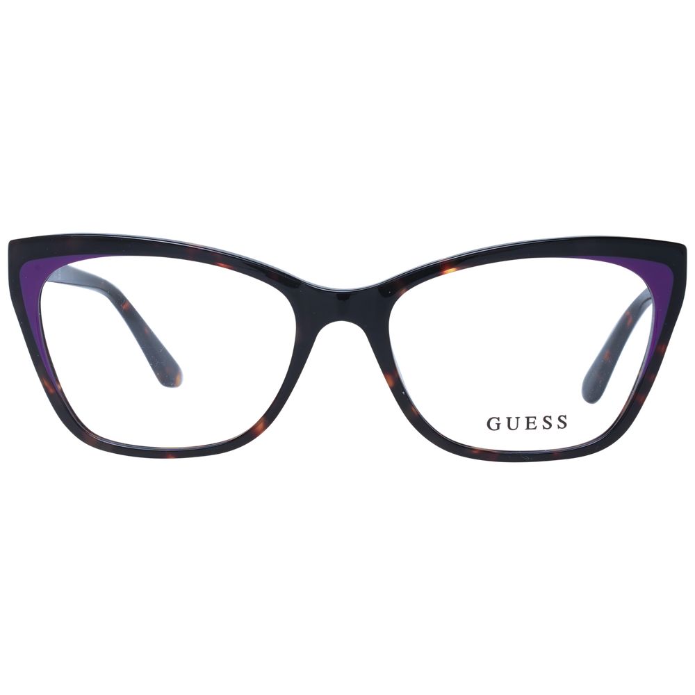 Guess Brown Women Glasses Frame in acetate with cat-eye style and full-rim design, featuring demo lenses and spring hinge, size 54-17-140.