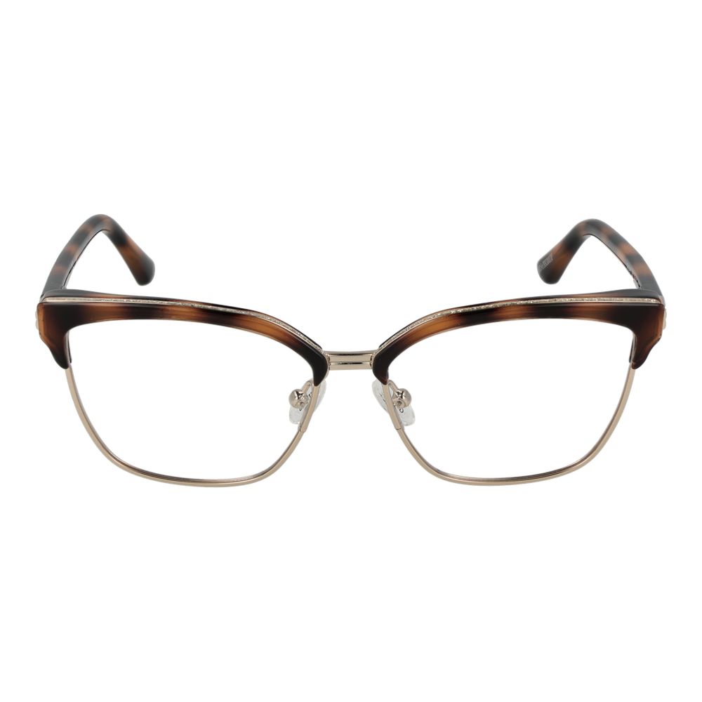 Guess Brown Women Glasses Frame in plastic browline style with full-rim design, 54-15-135 size, featuring spring hinge and demo lenses.