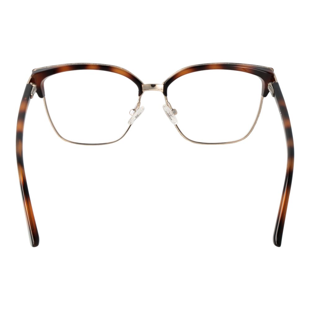 Guess Brown Women Glasses Frame in plastic browline style with full-rim and spring hinge, lens size 54-15-135, includes branded case.