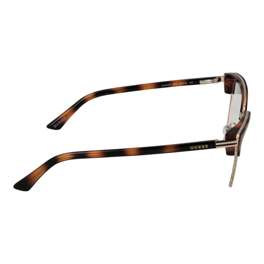 Side view of Guess Brown Women Glasses Frame with full-rim plastic frame, spring hinge, size 54-15-135, showing brown temples.