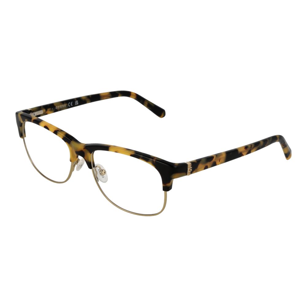 Guess Brown Men Glasses Frame in acetate, browline style, full-rim with demo plastic lenses. Includes branded case.