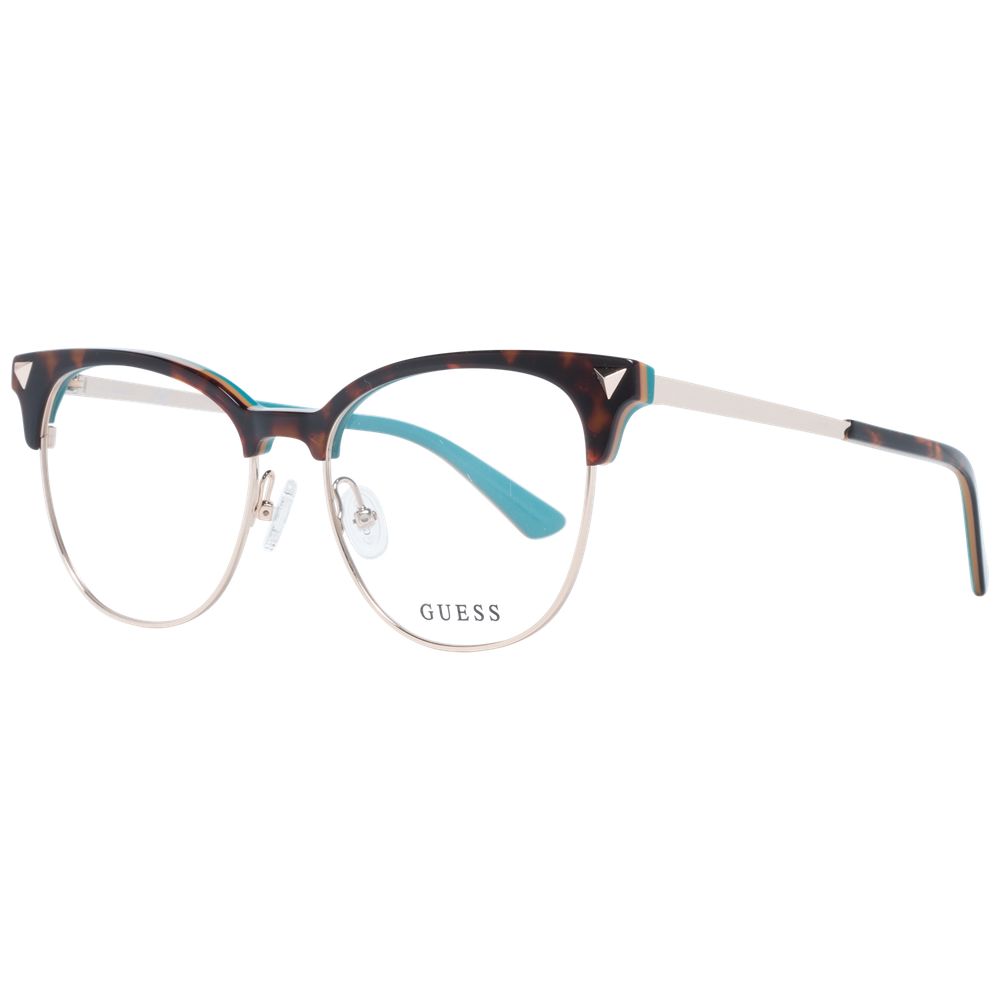Guess Brown Women Glasses Frame with full-rim browline style, metal and plastic material, demo lenses, size 53-17-140.