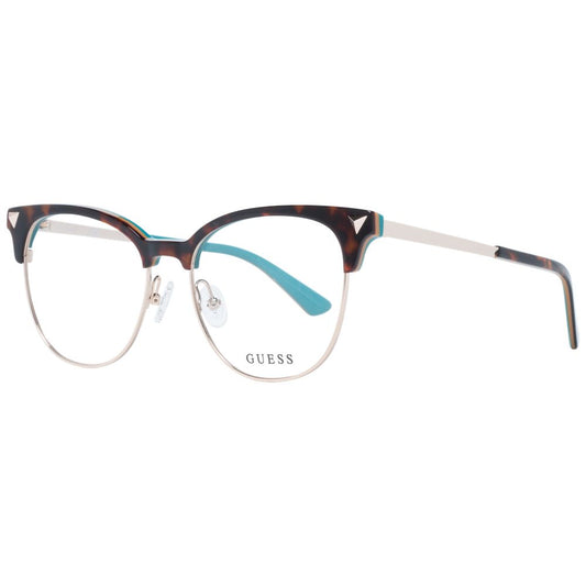 Guess Brown Women Glasses Frame with full-rim browline style, metal and plastic material, demo lenses, size 53-17-140.