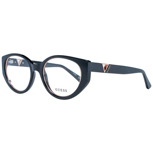 Guess Black Women Glasses Frame in cat eye style with full-rim black plastic frame. Featuring demo lenses and branded case included.
