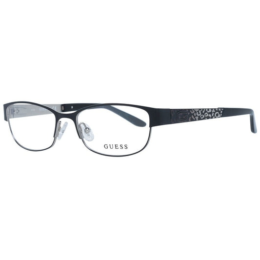 Guess Black Women Glasses Frame, oval metal full-rim with demo lenses, spring hinge, branded case included, style for women