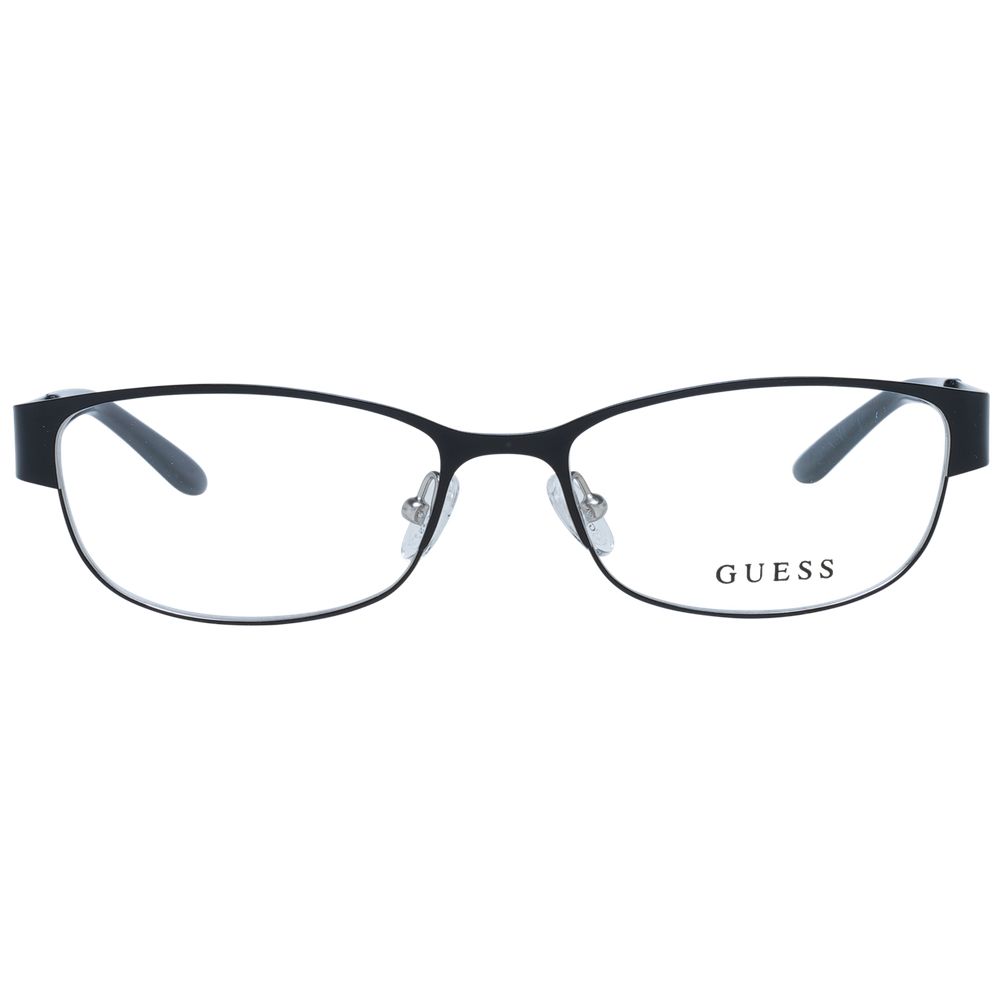 Guess Black Women Glasses Frame, full-rim oval style, metal frame, demo plastic lenses, spring hinge, includes branded case