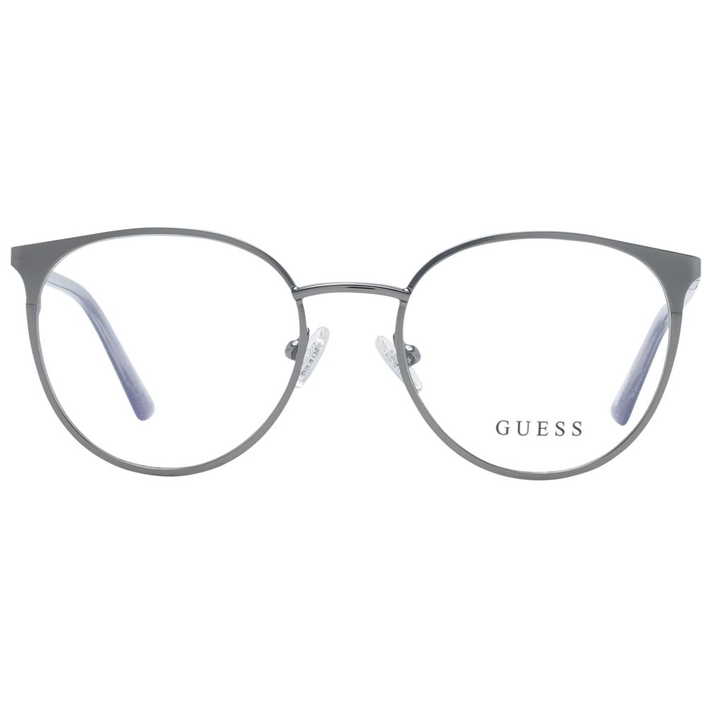 Guess Gray Women Glasses Frame full-rim metal with demo lenses, round style, spring hinge, size 50-18-140.
