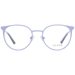 Guess Purple Women Glasses Frame, metal full-rim with 50-18-140 size, demo lenses, and spring hinge, round style for women.