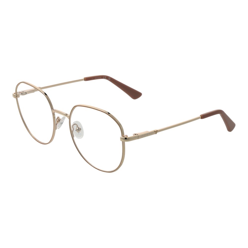 Alt Tag: Guess Gold Women Glasses Frame with round metal full-rim design, featuring demo lenses, ideal for stylish women. Size 53-19-140.