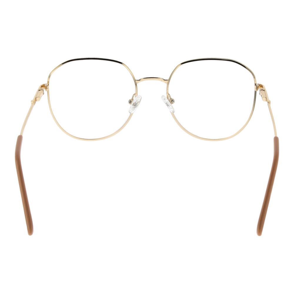 Guess Gold Women Glasses Frame with metal round full-rim design, gold color, and plastic demo lenses.