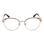 Guess Gold Women Glasses Frame with round metal full-rim design, demo lenses, and spring hinge. Stylish gold frame for women.
