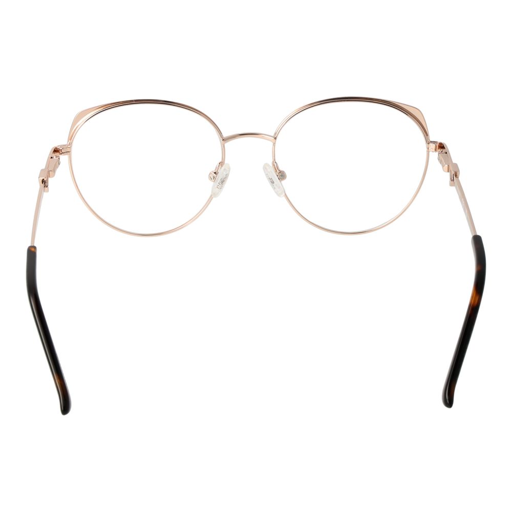 Guess Gold Women Glasses Frame, round metal full-rim with demo lenses, spring hinge, and branded case included, sleek and stylish design.