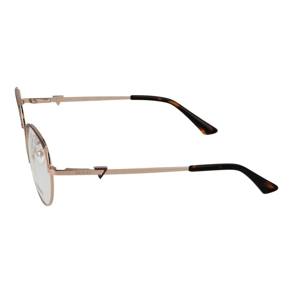 Guess Gold Women Glasses Frame with full-rim metal design and demo lenses, side view.