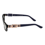 Side view of Guess Gray Women Glasses Frame with full-rim acetate design and gold accents on the temples.