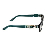 Side view of Guess Black Women Glasses Frame with acetate material and full-rim rectangle design, featuring gold accents on the temples.