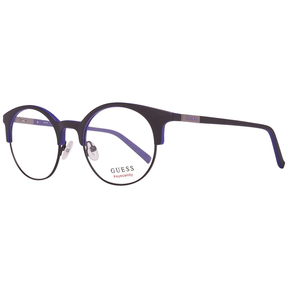 Guess Black Women Glasses Frame, round full-rim style with metal and plastic material, includes branded case, size 51-21-135.
