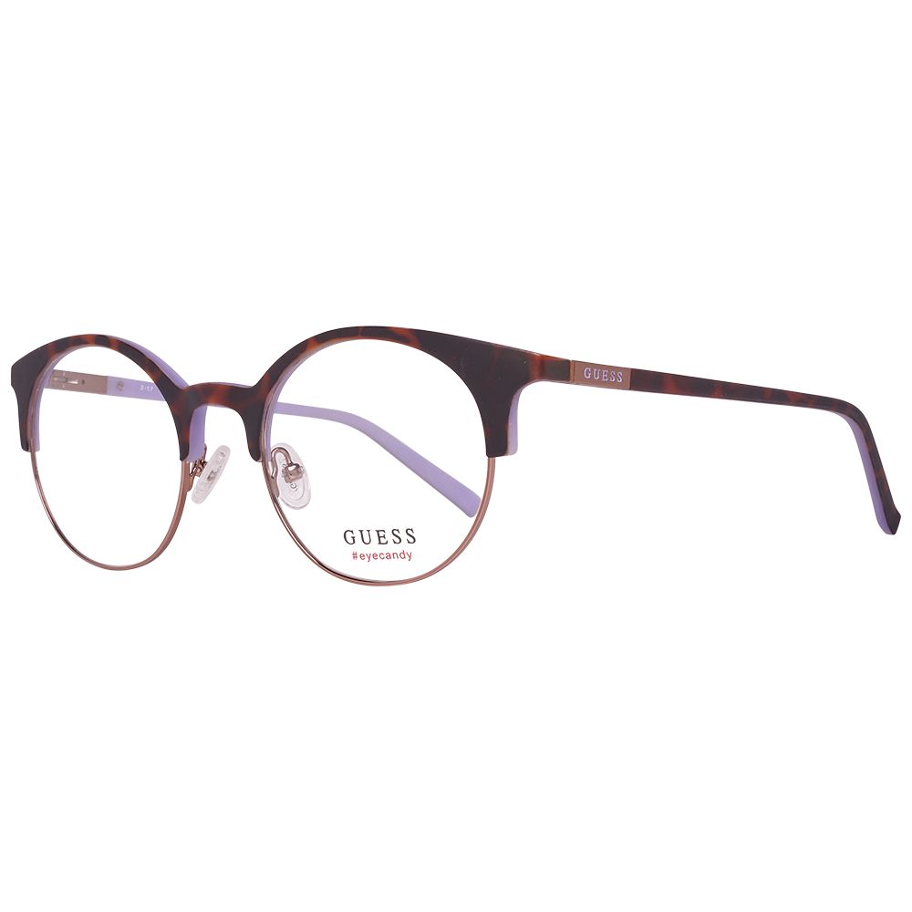 Guess Brown Women Glasses Frame in round style with metal and plastic material, featuring full-rim design and demo lenses.