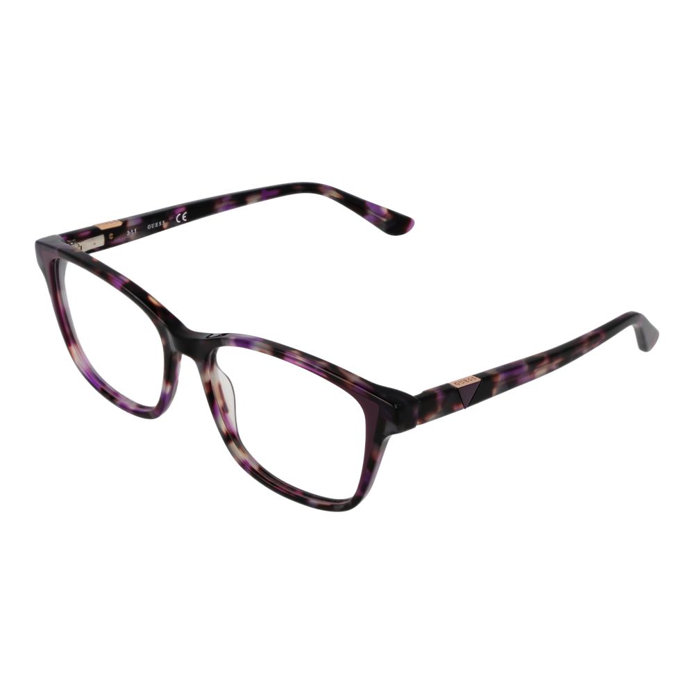 Guess Purple Women Glasses Frame with full-rim rectangle style, purple plastic frame, demo lenses, size 58-16-140.