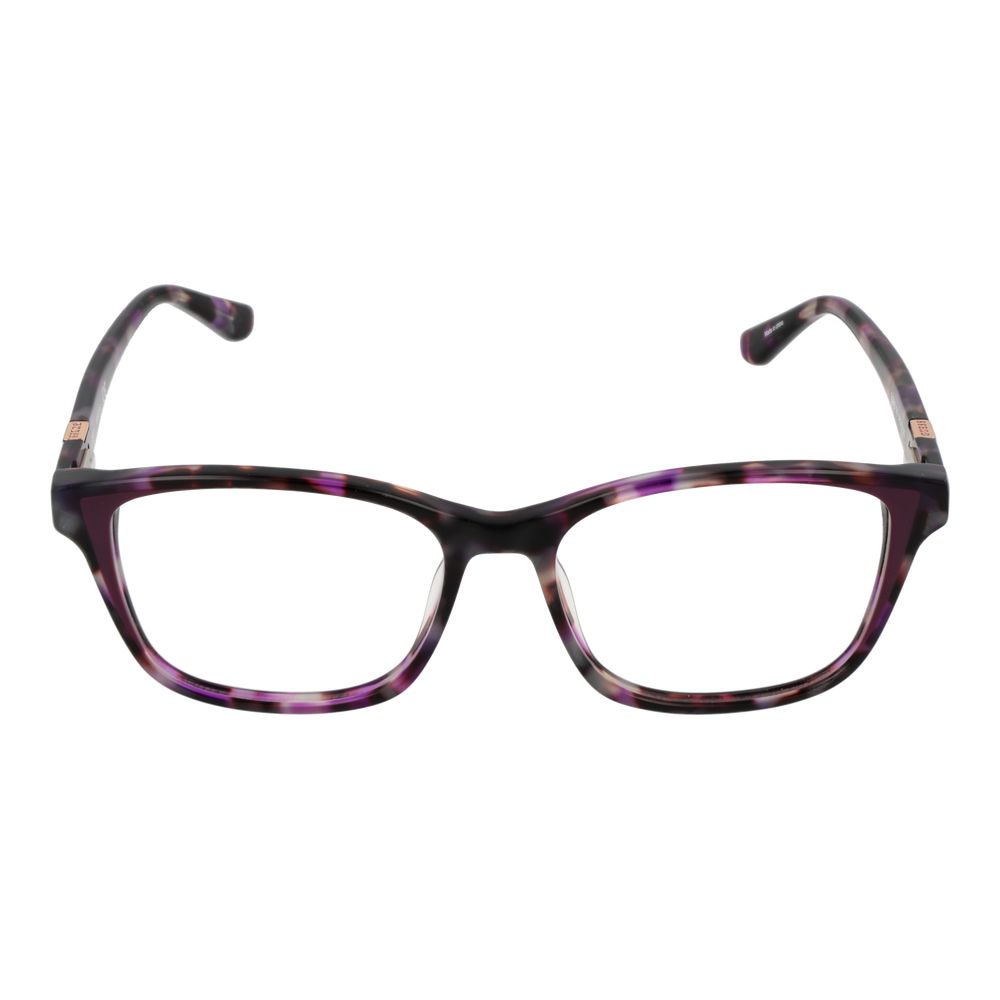 Guess Purple Women Glasses Frame, full-rim rectangle style, purple plastic frame, demo lenses, size 58-16-140, branded case included.
