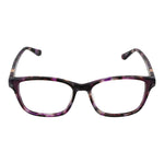Guess Purple Women Glasses Frame, full-rim rectangle style, purple plastic frame, demo lenses, size 58-16-140, branded case included.