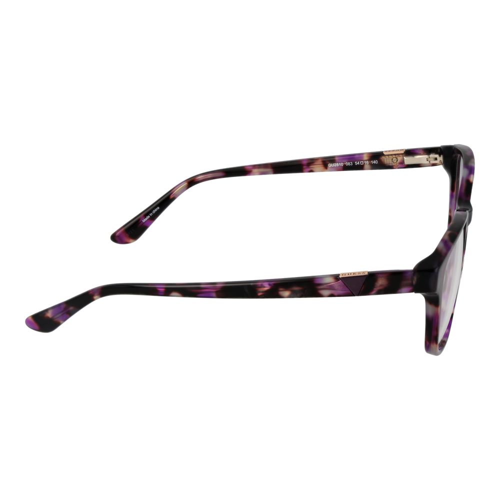 Side view of Guess Purple Women Glasses Frame with full-rim rectangle style and plastic material.