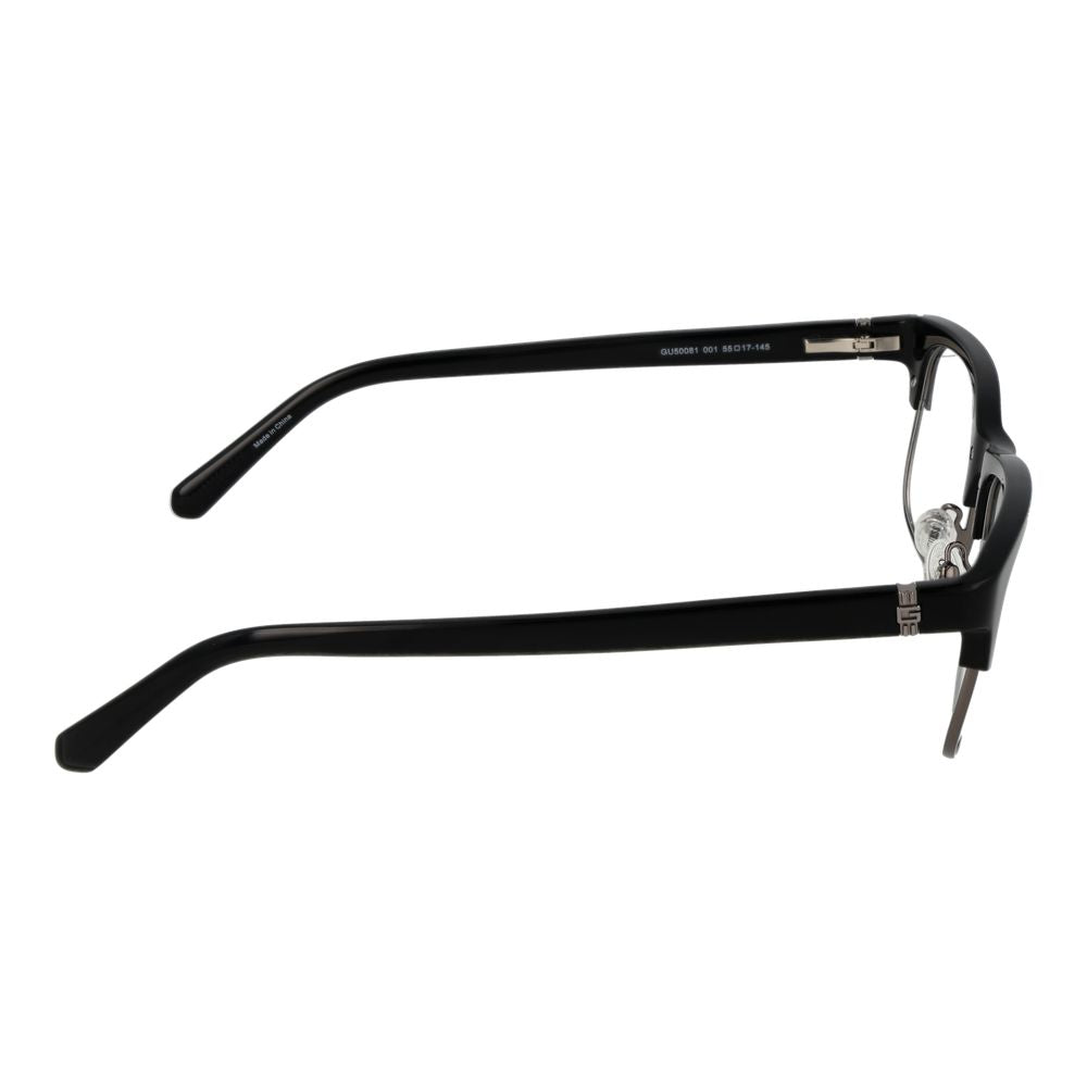 Side view of Guess Black Women Glasses Frame with full-rim design, black metal & plastic frame, and demo lenses. Size 55-17-145.