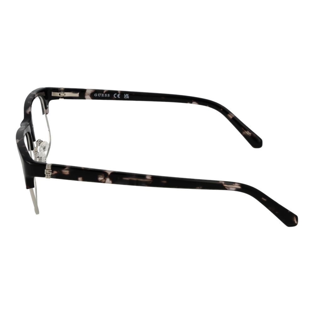 Side view of Guess Gray Women Glasses Frame showcasing the full-rim browline design with metal and plastic material.