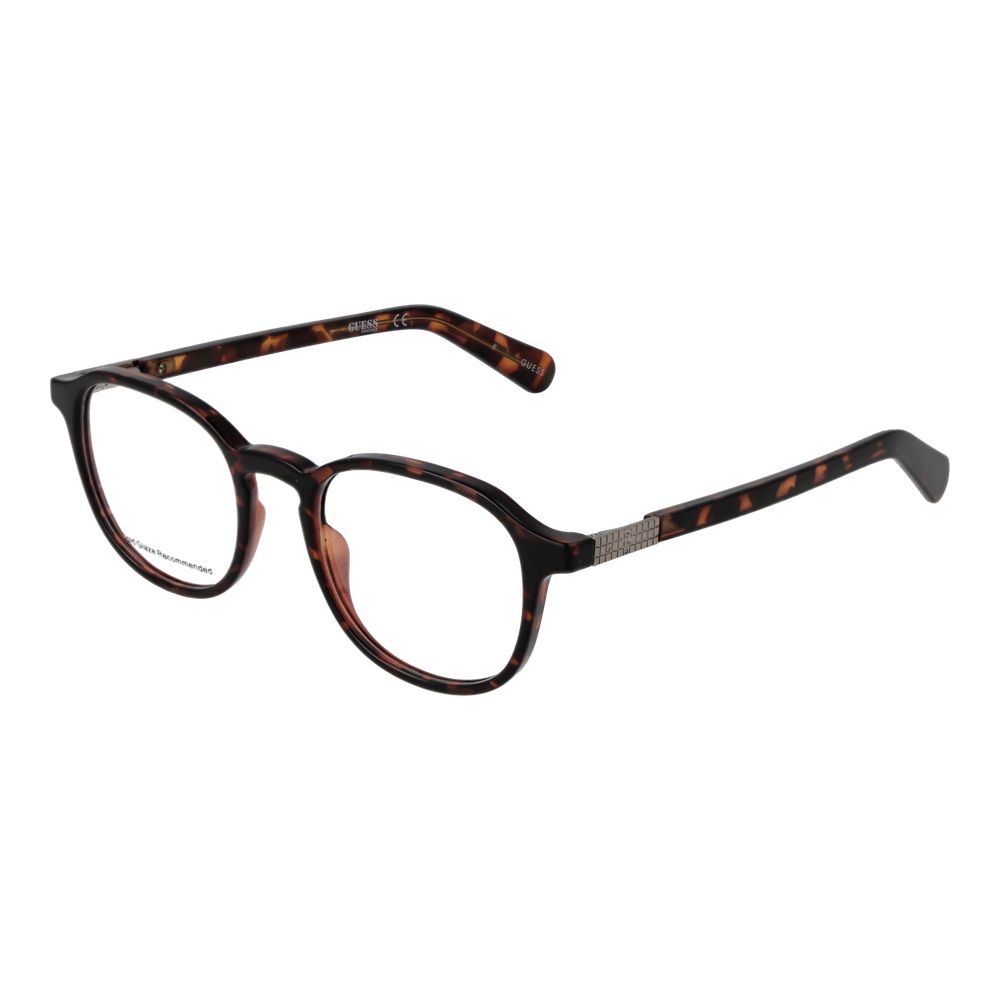 Guess Brown Women Glasses Frame in full-rim style with round shape and plastic material, demo lenses included.