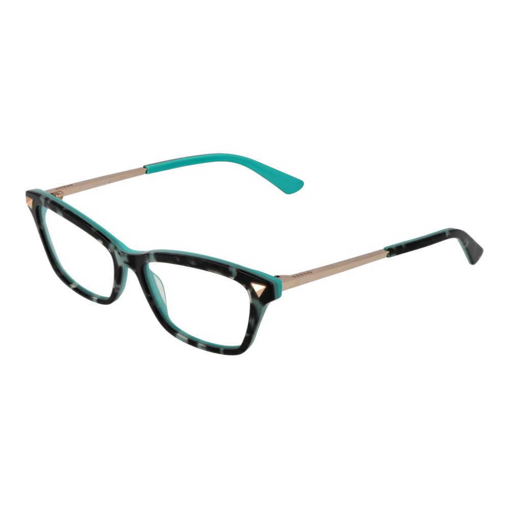 Guess Black Women Glasses Frame in rectangle style, featuring black and turquoise design with full-rim metal and plastic material.