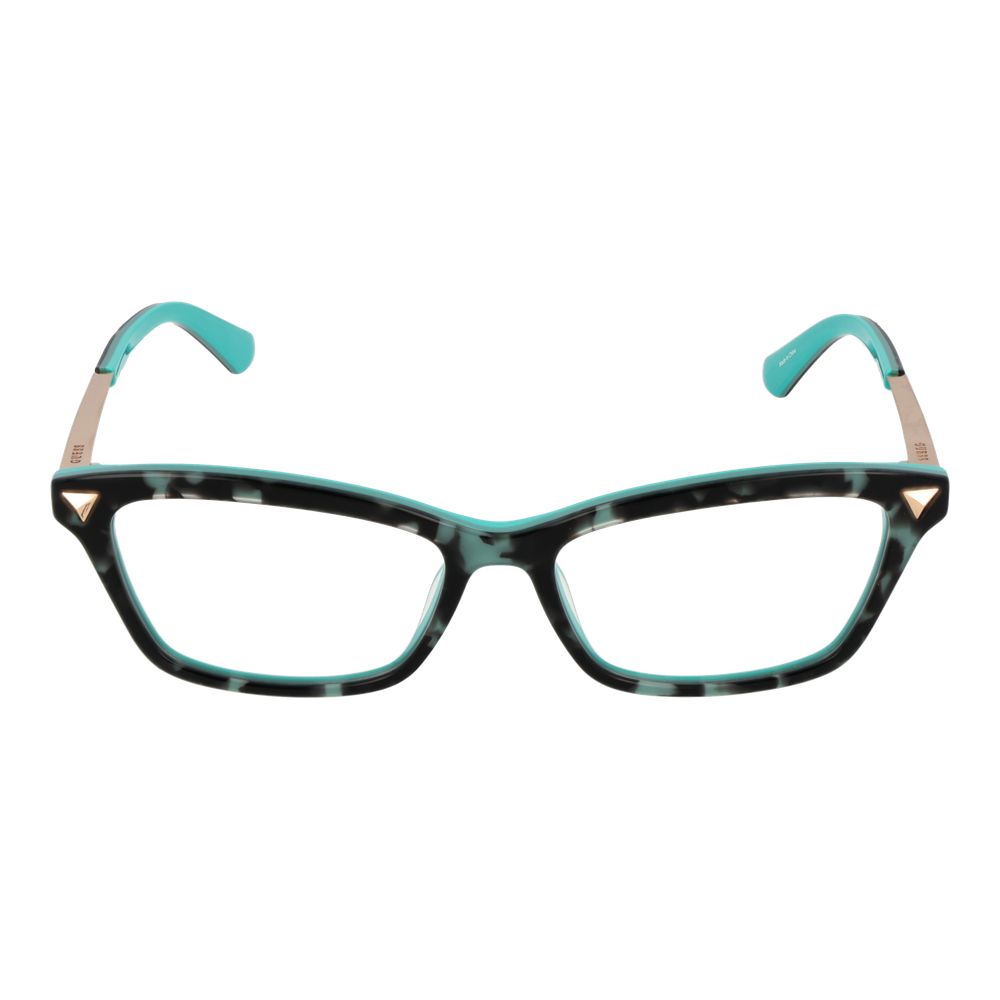 Guess Black Women Glasses Frame, full-rim rectangle style with black and turquoise pattern, size 52-15-140, metal & plastic material.