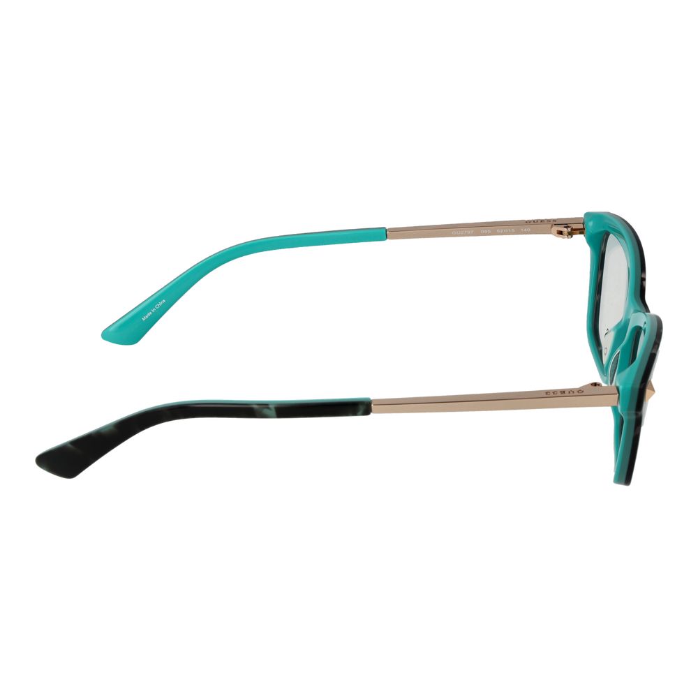 Side view of Guess Black Women Glasses Frame showcasing green temples and full-rim design.