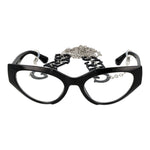 Guess Black Women Glasses Frame in full-rim cat eye style with plastic frame, includes branded case and eyewear chain.