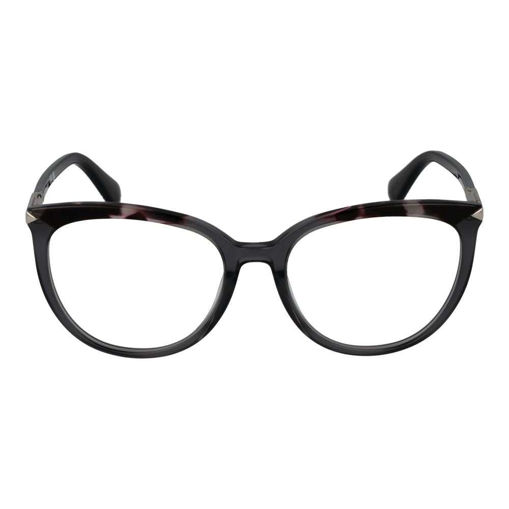 Guess Gray Women Glasses Frame, full-rim plastic round glasses in grey, with spring hinge and demo lenses, size 53-17-140.