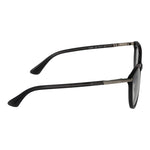 Side view of Guess Gray Women Glasses Frame with full-rim round grey plastic frame and demo lenses, showcasing spring hinges and temple details.