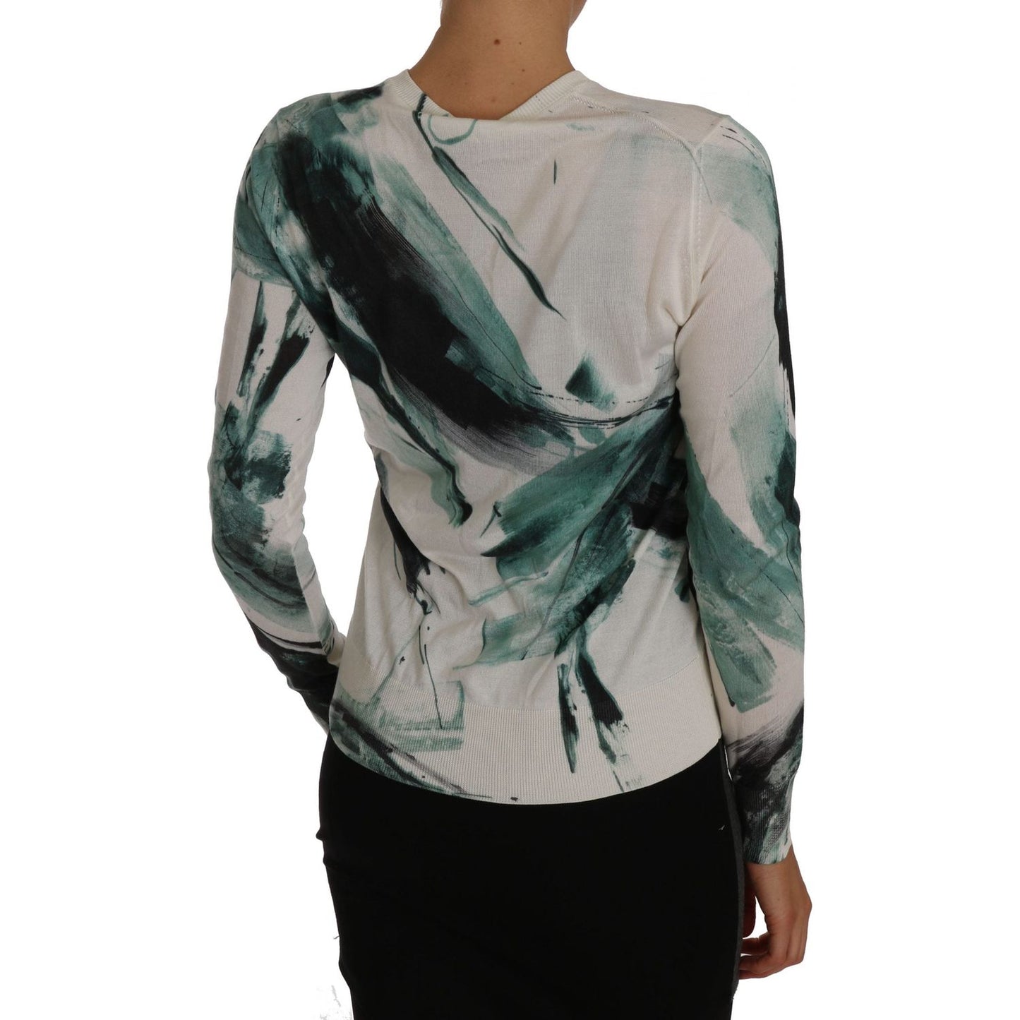 Dolce & Gabbana White Silk Cardigan Lightweight Paint Stroke Sweater
