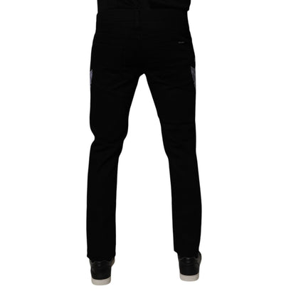 Dolce & Gabbana Black Floral Cotton Skinny Men Denim Jeans