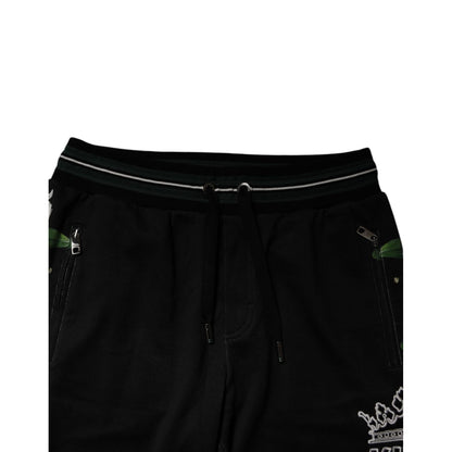 Dolce & Gabbana Black Floral King Men Jogger Sweatpants Pants