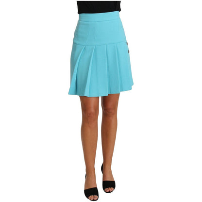 Dolce & Gabbana Light Blue Crystal Wool A-line Pleated Skirt