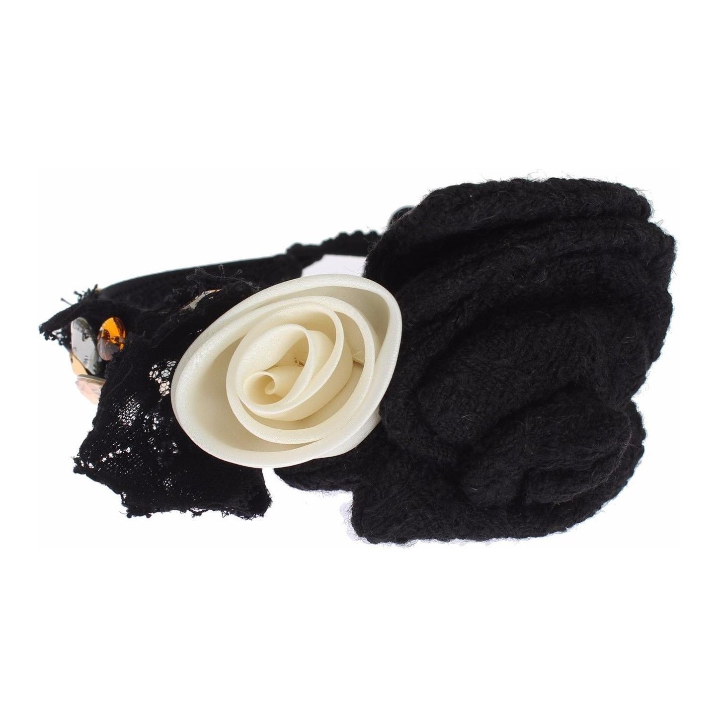 Dolce & Gabbana Diadem Headband Tiara White Rose Crystal Hair Gold Diadem