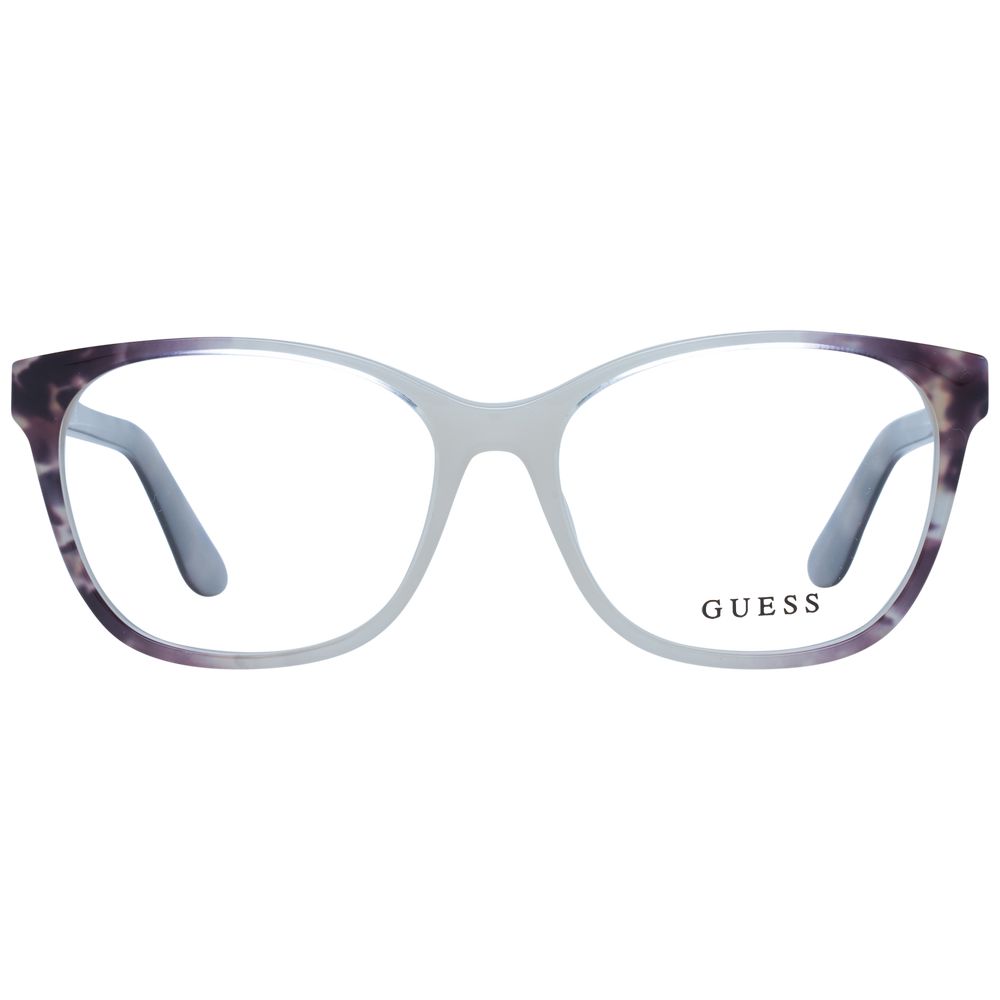 Guess White Women Glasses Frame, full-rim butterfly style with acetate material and demo lenses, size 53-15-140, includes branded case.