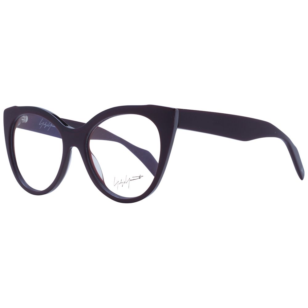 Yohji Yamamoto Purple Women Glasses Frame in cat eye style with blue-filter, plastic full-rim frame, and demo lenses.