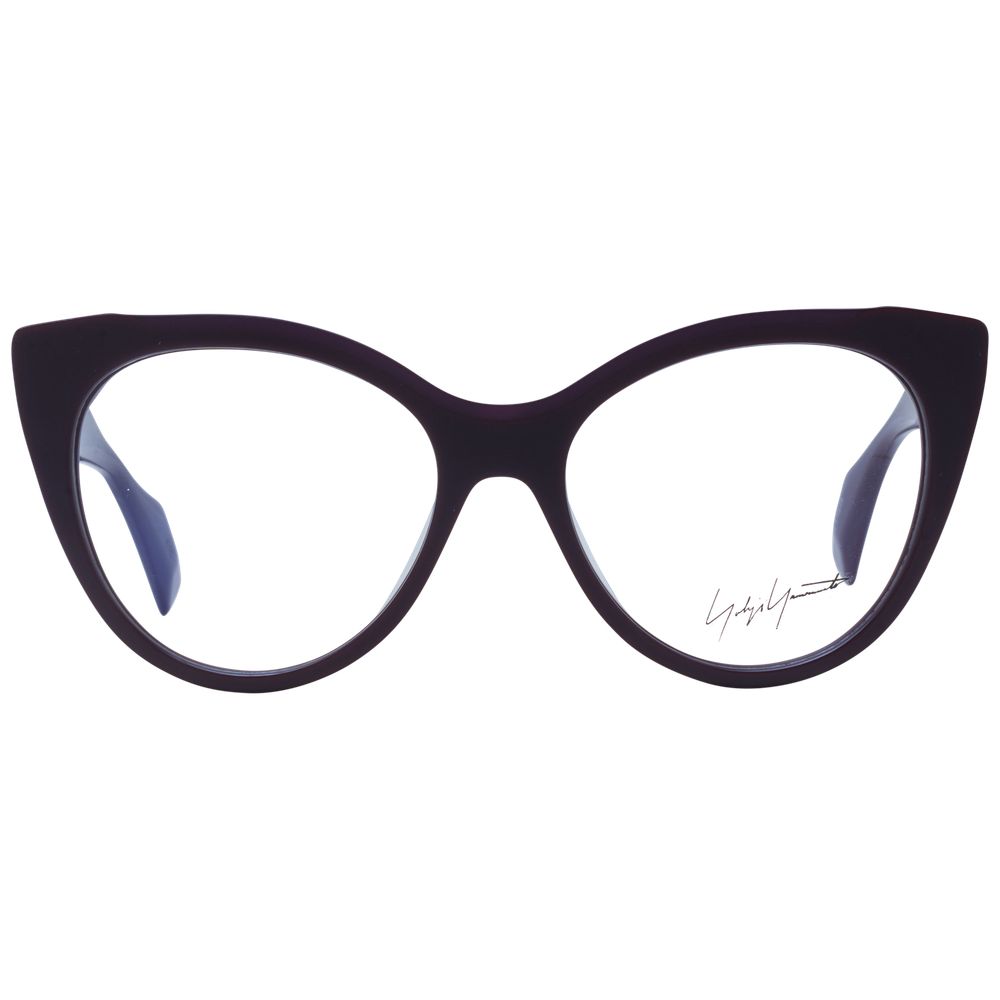 Alt Tag: Yohji Yamamoto Purple Women Glasses Frame, cat eye style, full-rim plastic, size 54-17-145, includes blue-filter demo lenses.