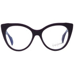 Alt Tag: Yohji Yamamoto Purple Women Glasses Frame, cat eye style, full-rim plastic, size 54-17-145, includes blue-filter demo lenses.