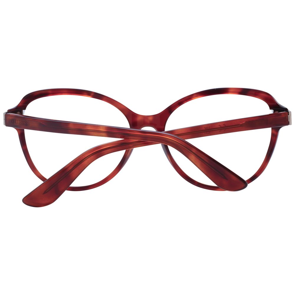 Guess Brown Women Glasses Frame, round acetate design with full-rim style and spring hinges, includes branded case, size 55-16-140