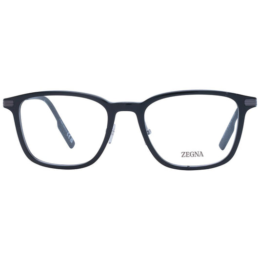 Ermenegildo Zegna Black Men Glasses Frame in black full-rim plastic and titanium square frame with demo lenses.