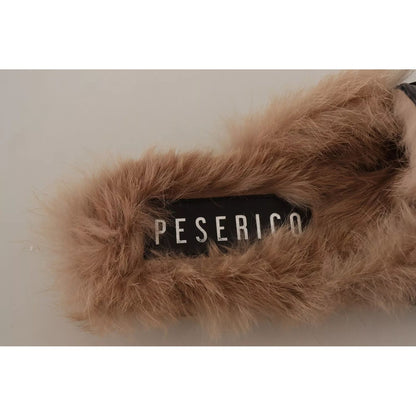 Peserico Black Leather Fur Perforated Slip On Flats Shoes